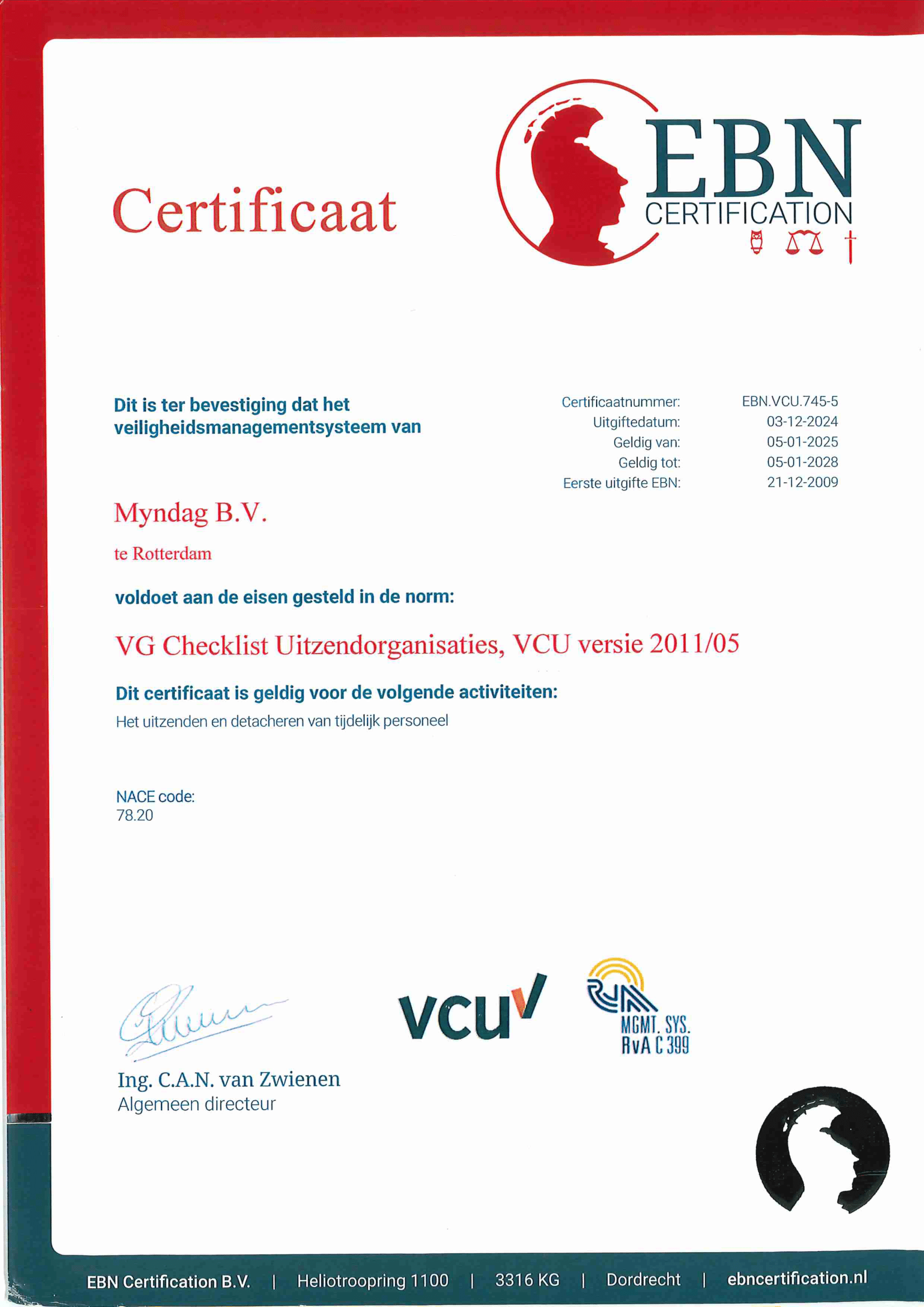 EBN VCU Certificaat - Myndag B.V.